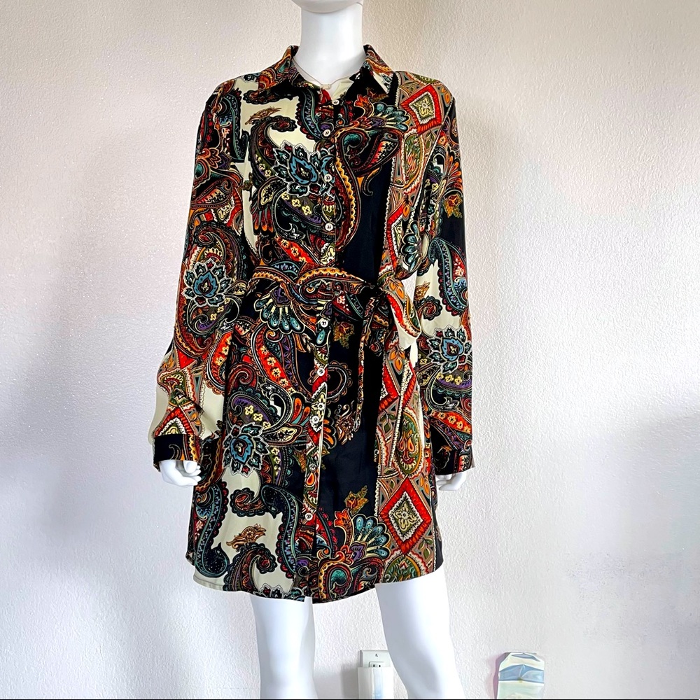 Boohoo 12 printed belted shirt dress